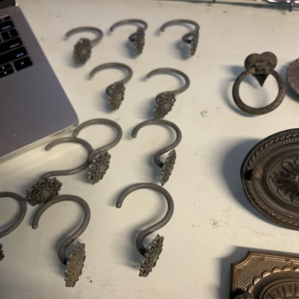 Vintage drawer pulls and curtain hooks